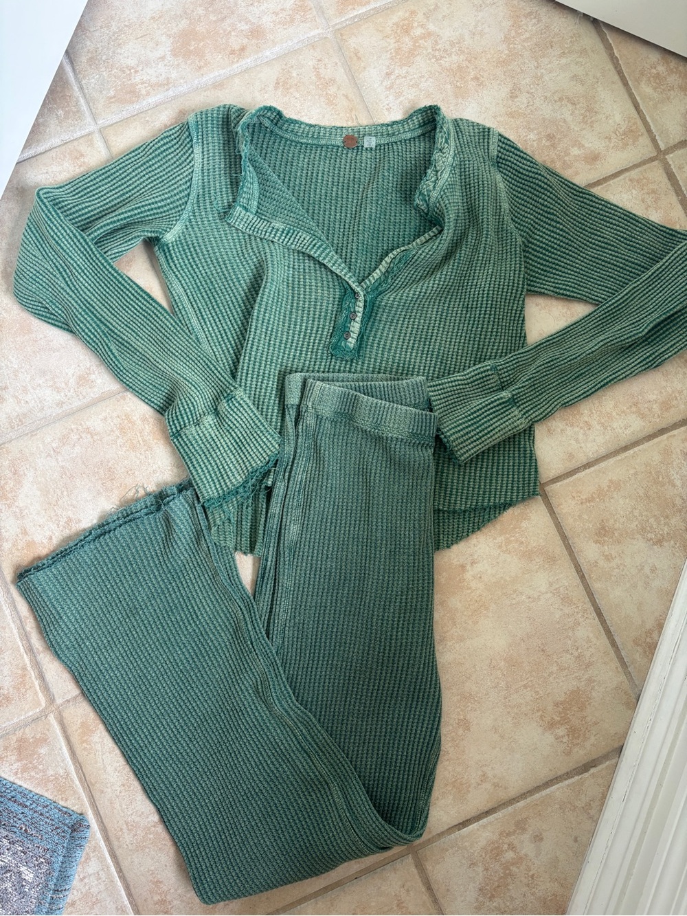 Free People Women’s Green Waffle Knit Loungewear Set